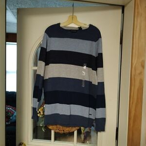 New DKNY Blue Gray Striped Lightweight Sweater Size Women's XL
